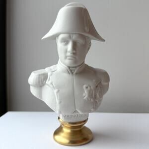 Napoleon Bonaparte Bisque Porcelain Bust Figure Gold Pedestal 6" Limoges, France